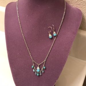 Silver Tone Necklace with Light Turquoise Beading